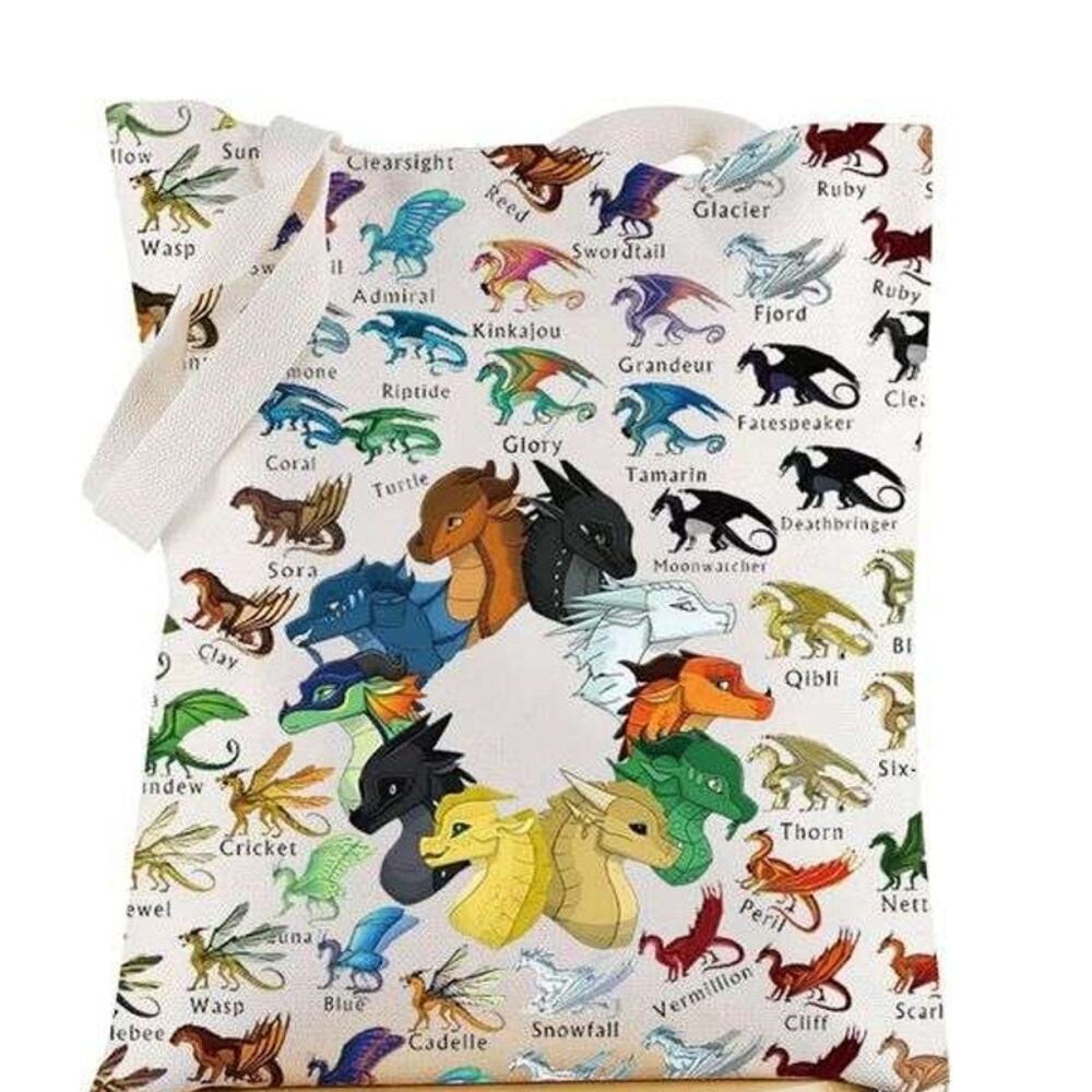NEW Canvas Tote Bag feat. Colorful "Wings of Fire" Dragon Tribes Print BOOK TOTE
